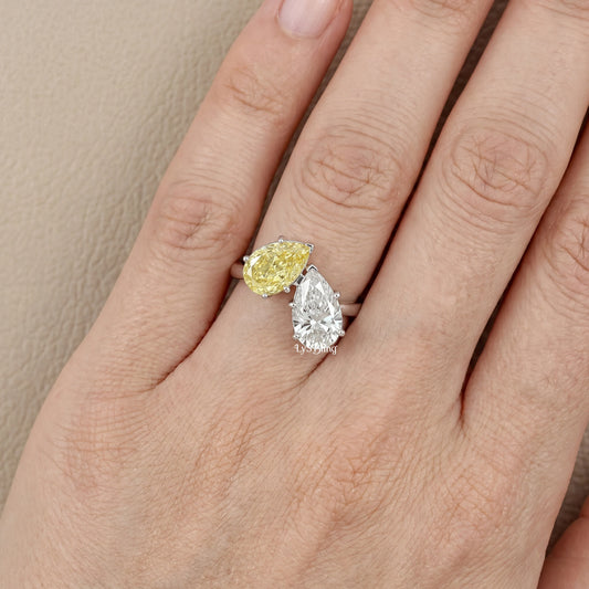 Fancy Pear Cut Lab Diamond Toi ET Moi Ring