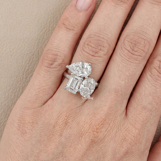 3 Stone Bypass Lab Diamond Engagement Ring
