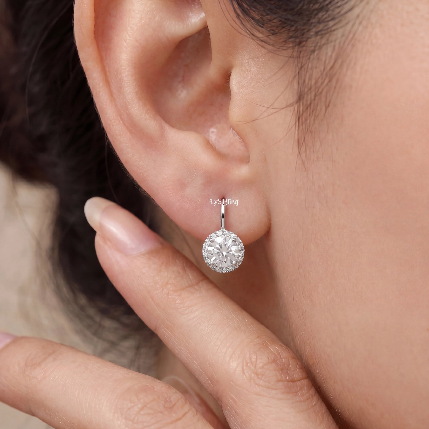 Round Cut Lab Diamond Halo Drop Earrings