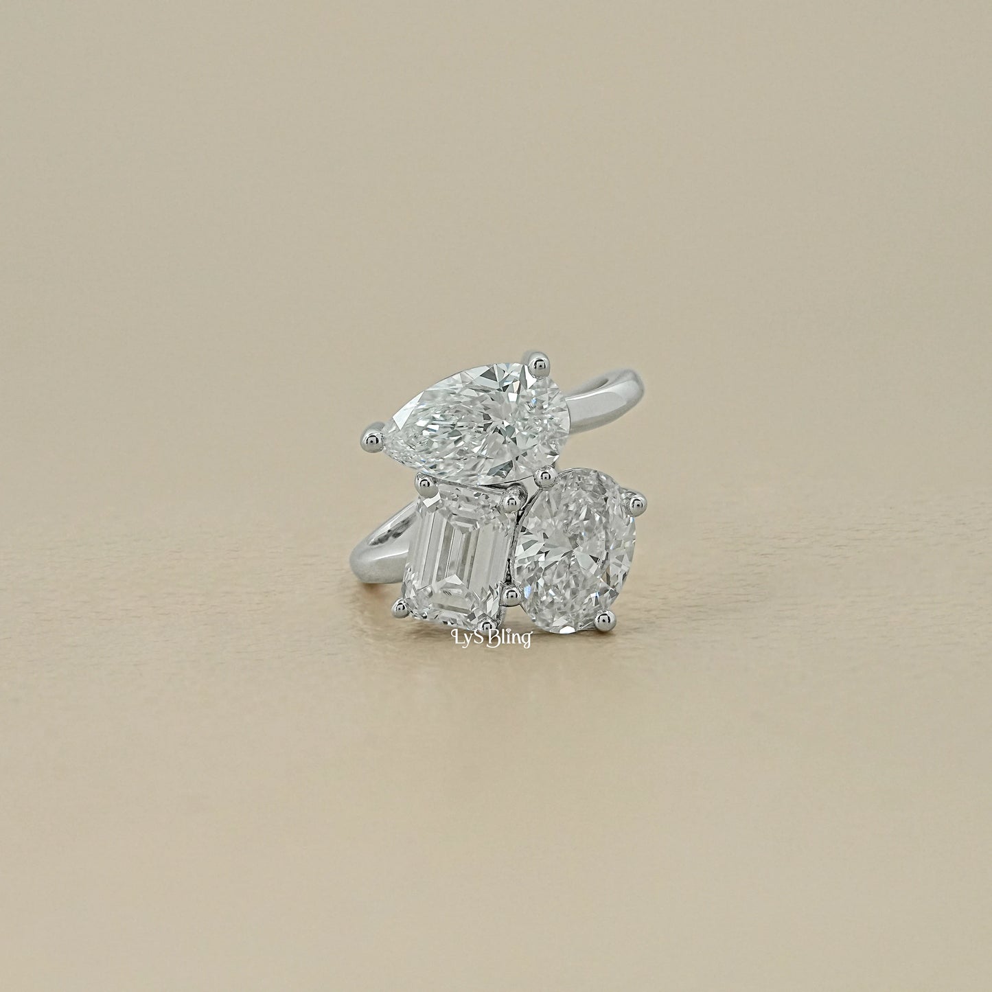 3 Stone Bypass Lab Diamond Engagement Ring