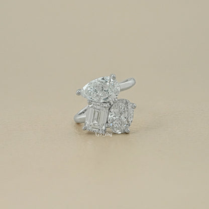 3 Stone Bypass Lab Diamond Engagement Ring