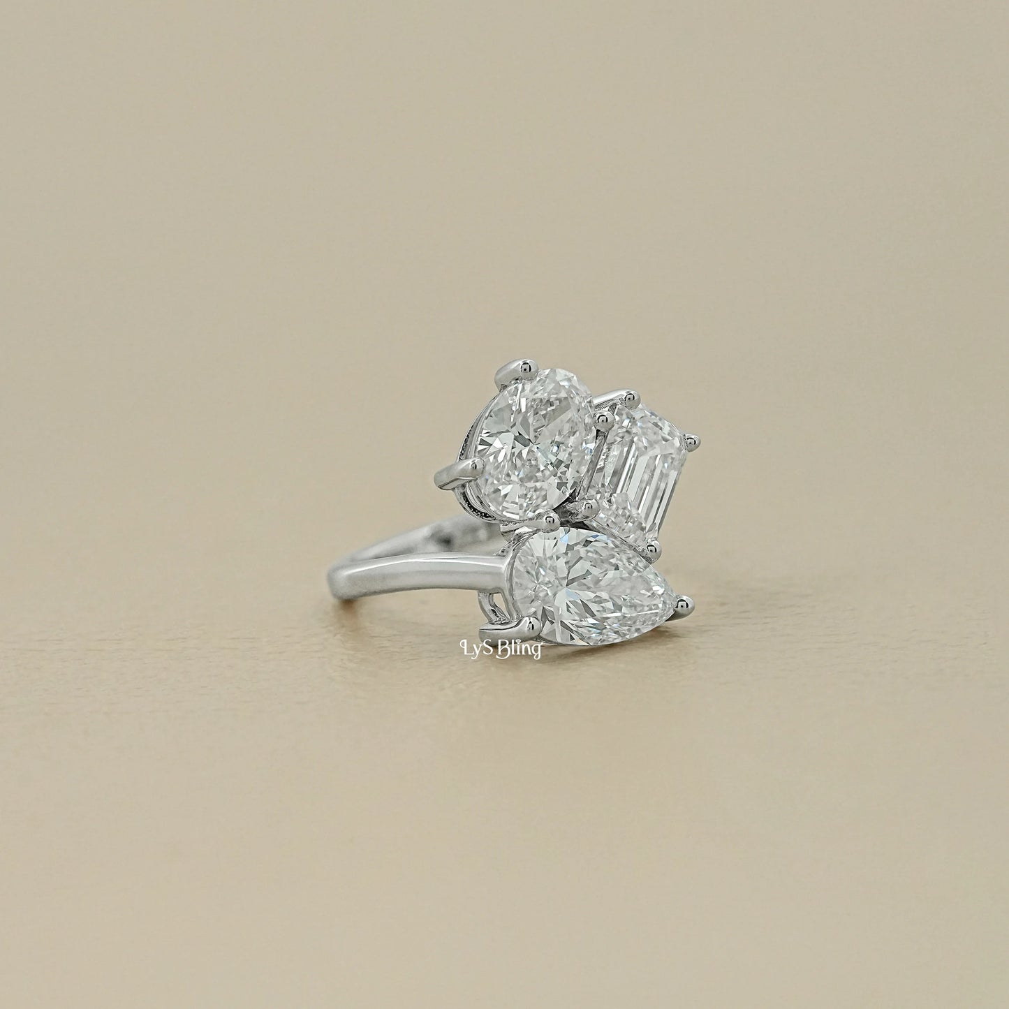 3 Stone Bypass Lab Diamond Engagement Ring