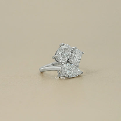 3 Stone Bypass Lab Diamond Engagement Ring