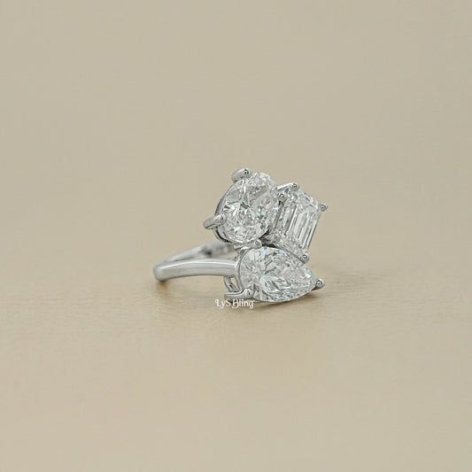 3 Stone Bypass Lab Diamond Engagement Ring