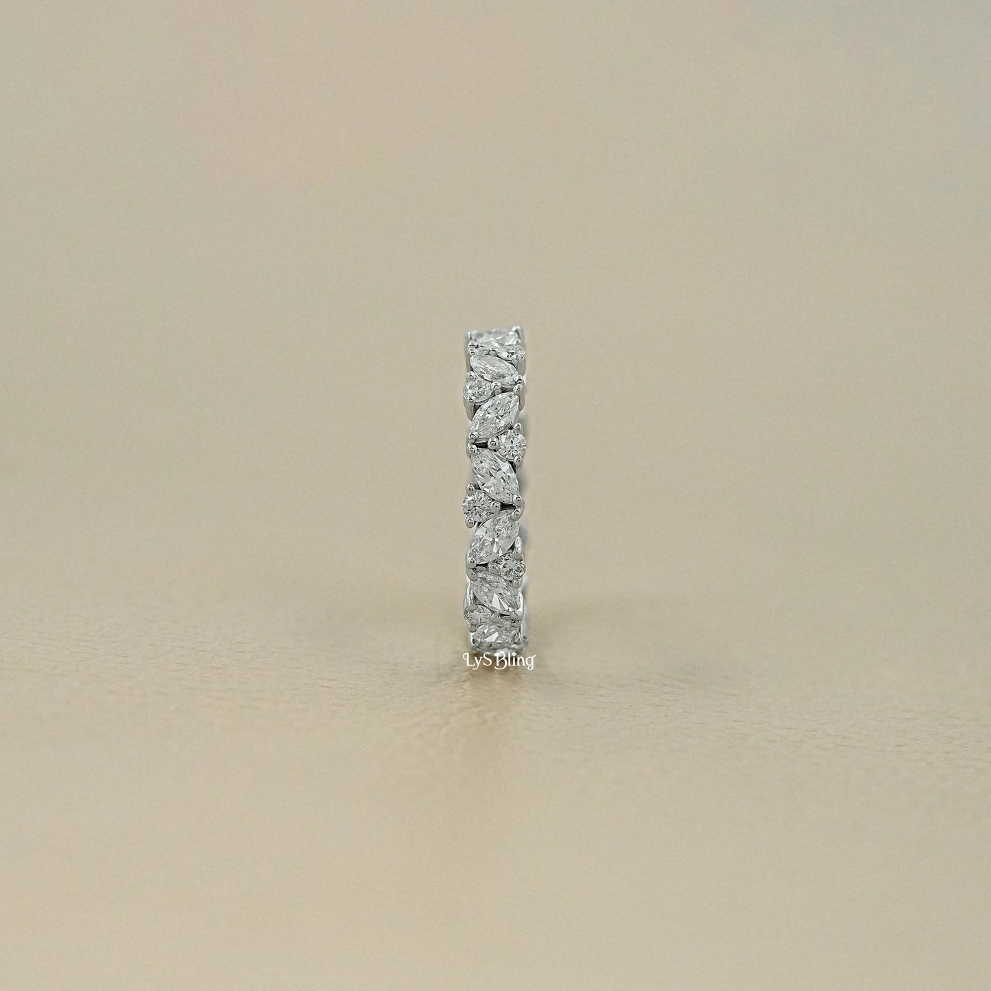 Marquise And Round Lab Diamond Eternity Wedding Band