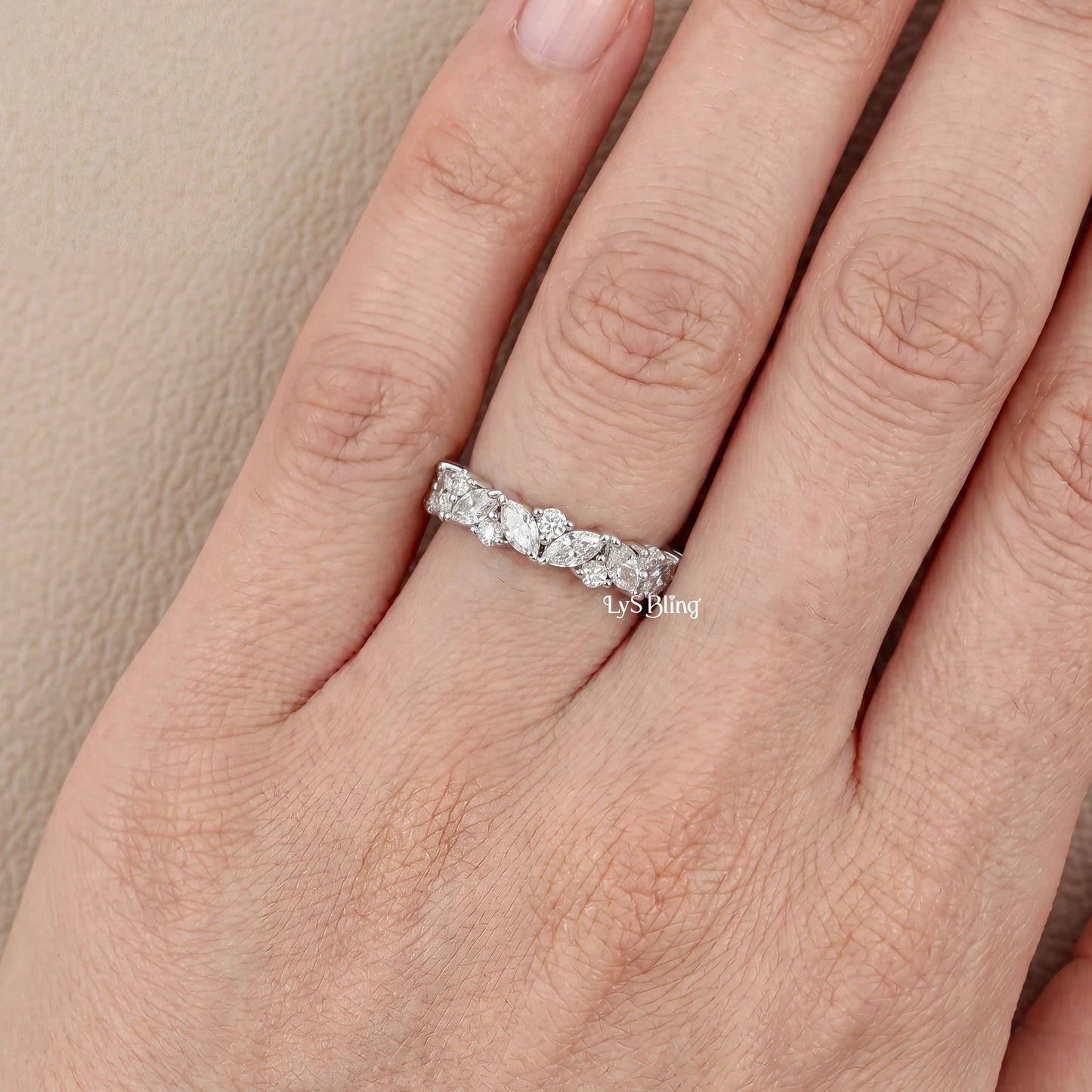 Marquise And Round Lab Diamond Eternity Wedding Band