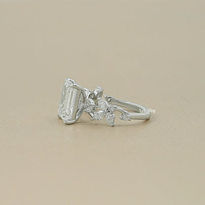 Emerald Cut Lab Grown Diamond Accent Engagement Ring