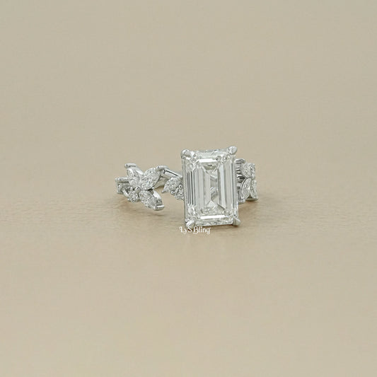 Emerald Cut Lab Grown Diamond Accent Engagement Ring