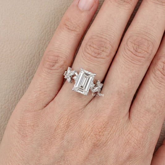 Emerald Cut Lab Grown Diamond Accent Engagement Ring