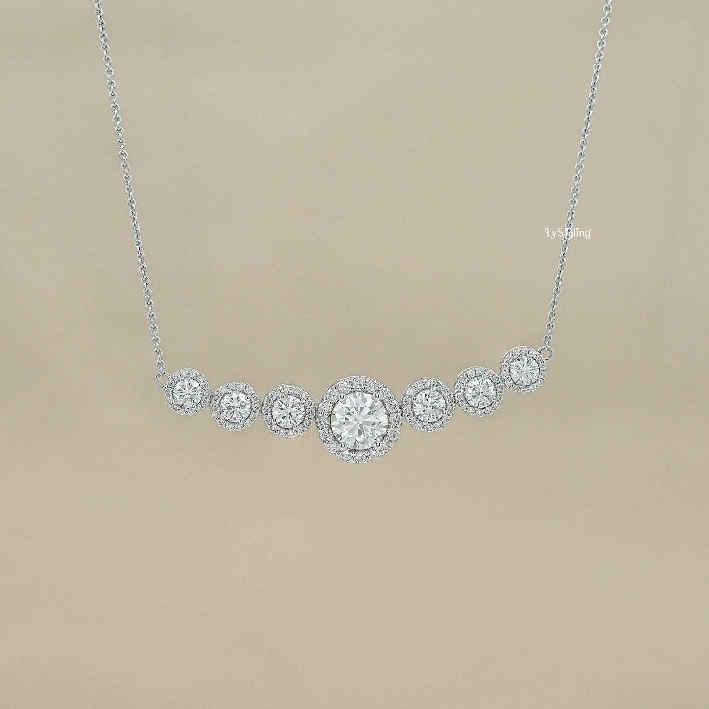 Round Cut Lab Grown Diamond Graduated Bar Pendant