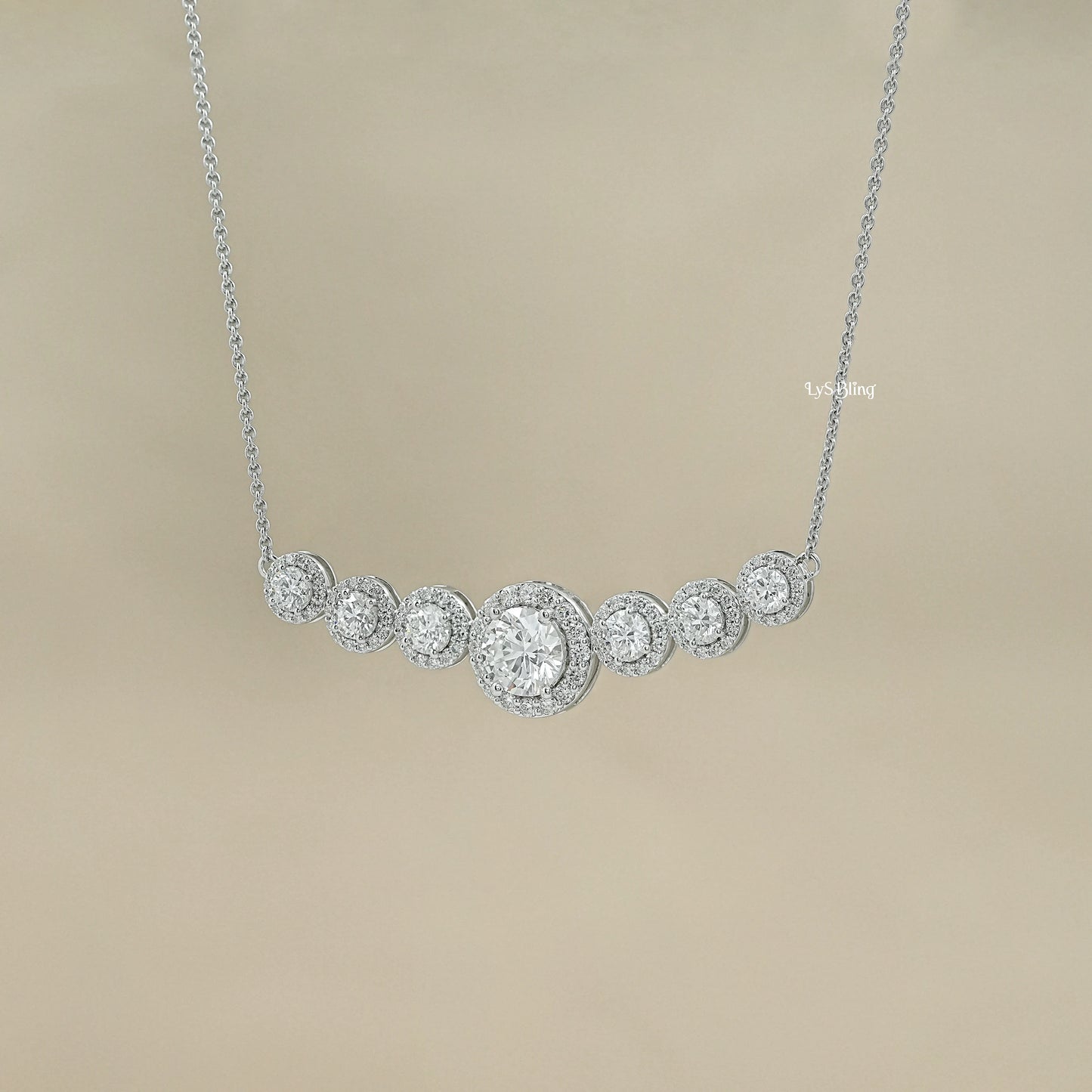 Round Cut Lab Grown Diamond Graduated Bar Pendant