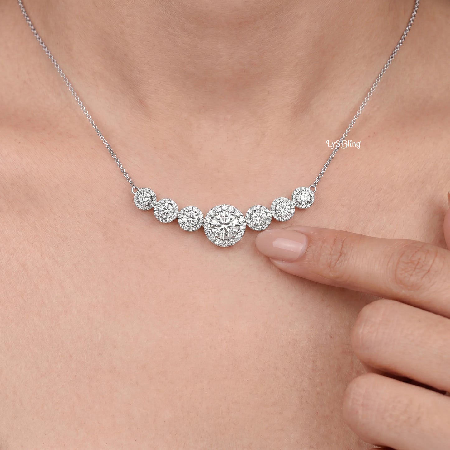Round Cut Lab Grown Diamond Graduated Bar Pendant