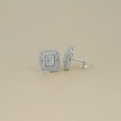 Baguette Cut Lab Grown Diamond Double Halo Earrings