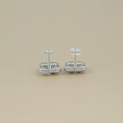 Baguette Cut Lab Grown Diamond Double Halo Earrings