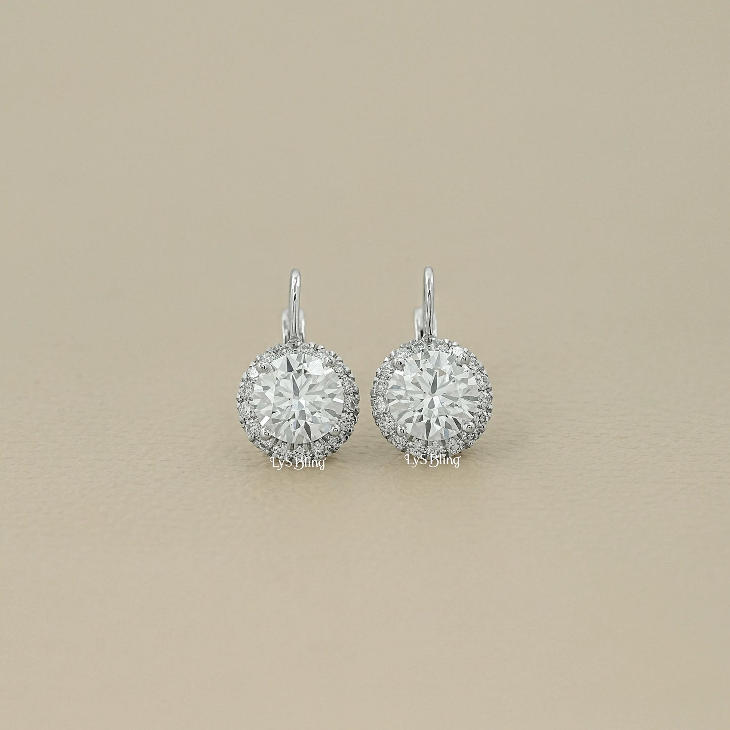 Round Cut Lab Diamond Halo Drop Earrings