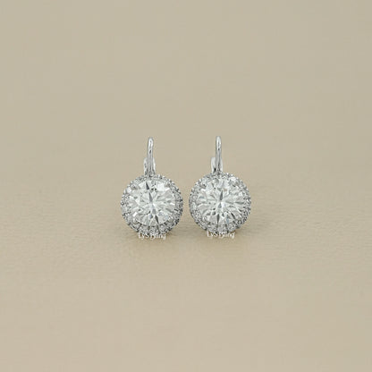 Round Cut Lab Diamond Halo Drop Earrings