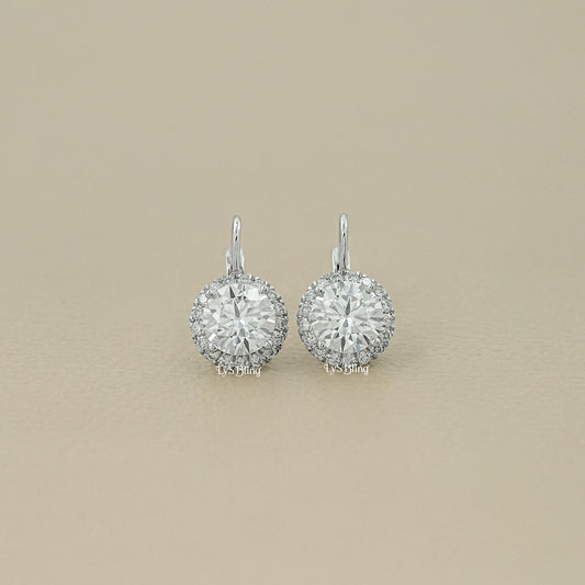 Round Cut Lab Diamond Halo Drop Earrings