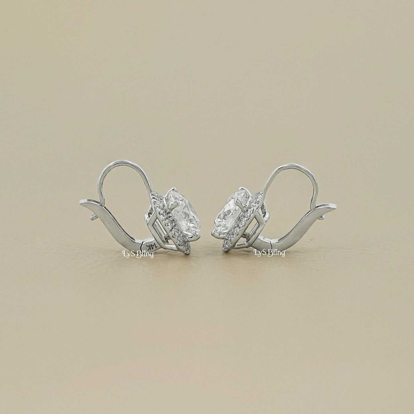 Round Cut Lab Diamond Halo Drop Earrings