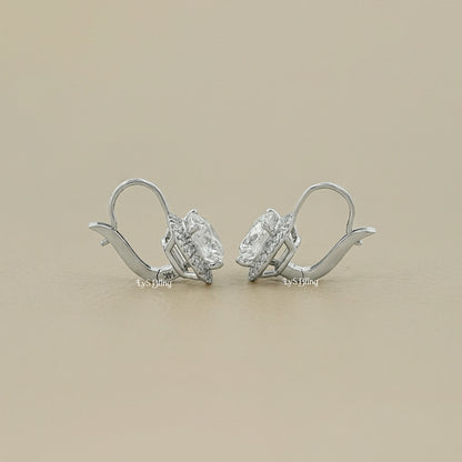 Round Cut Lab Diamond Halo Drop Earrings