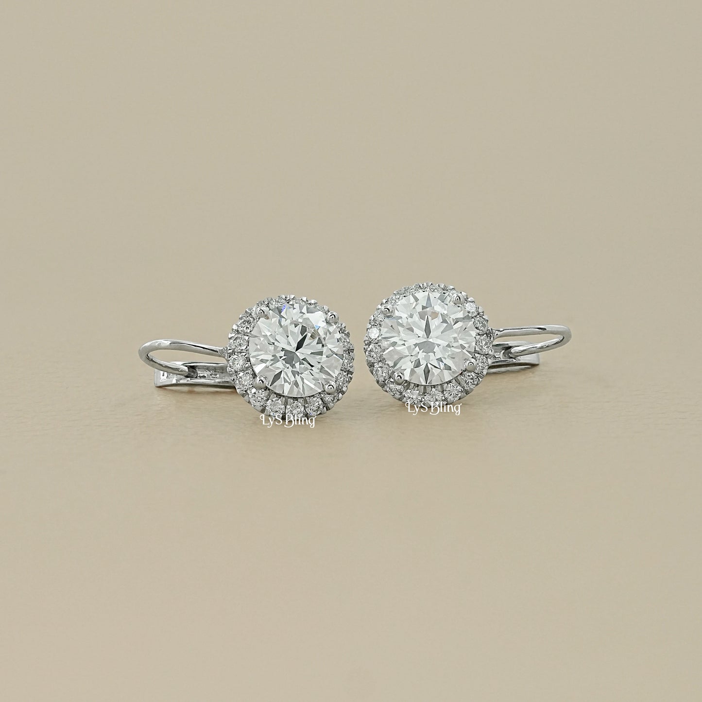 Round Cut Lab Diamond Halo Drop Earrings