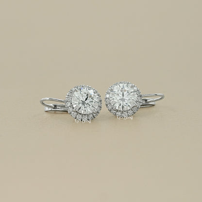 Round Cut Lab Diamond Halo Drop Earrings
