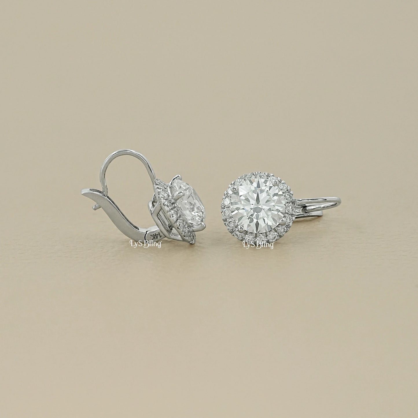 Round Cut Lab Diamond Halo Drop Earrings