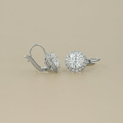 Round Cut Lab Diamond Halo Drop Earrings