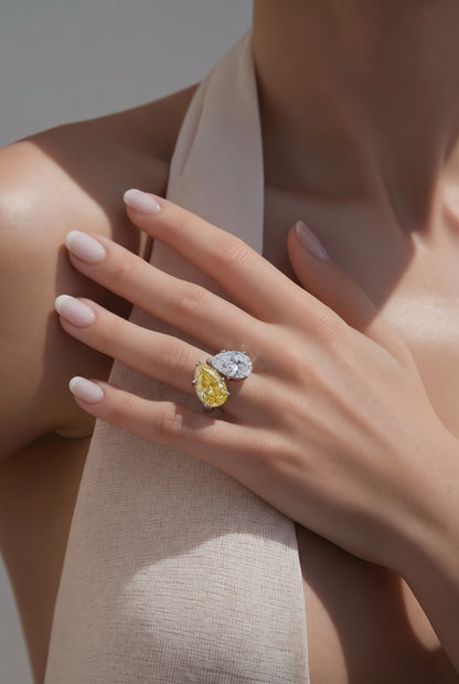 Fancy Pear Cut Lab Diamond Toi ET Moi Ring