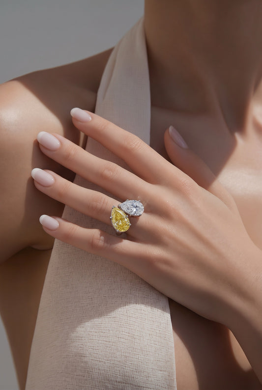 Fancy Pear Cut Lab Diamond Toi ET Moi Ring