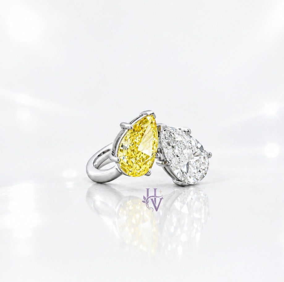 Fancy Pear Cut Lab Diamond Toi ET Moi Ring