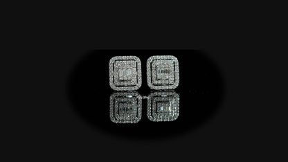 Baguette Cut Lab Grown Diamond Double Halo Earrings