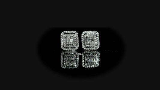 Baguette Cut Lab Grown Diamond Double Halo Earrings
