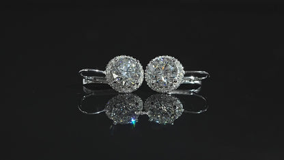 Round Cut Lab Diamond Halo Drop Earrings