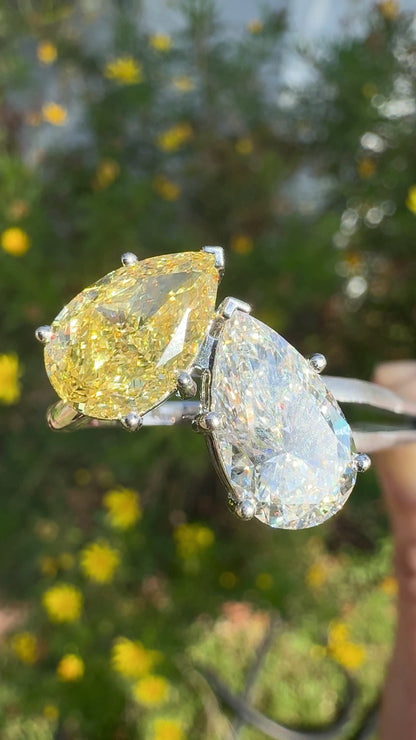 Fancy Pear Cut Lab Diamond Toi ET Moi Ring